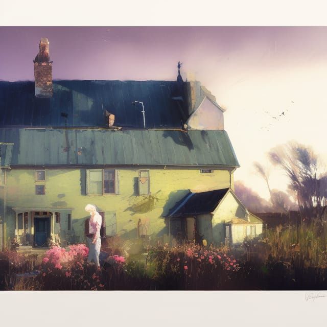 Farmhouse Painting in Watercolor with Farm Animals