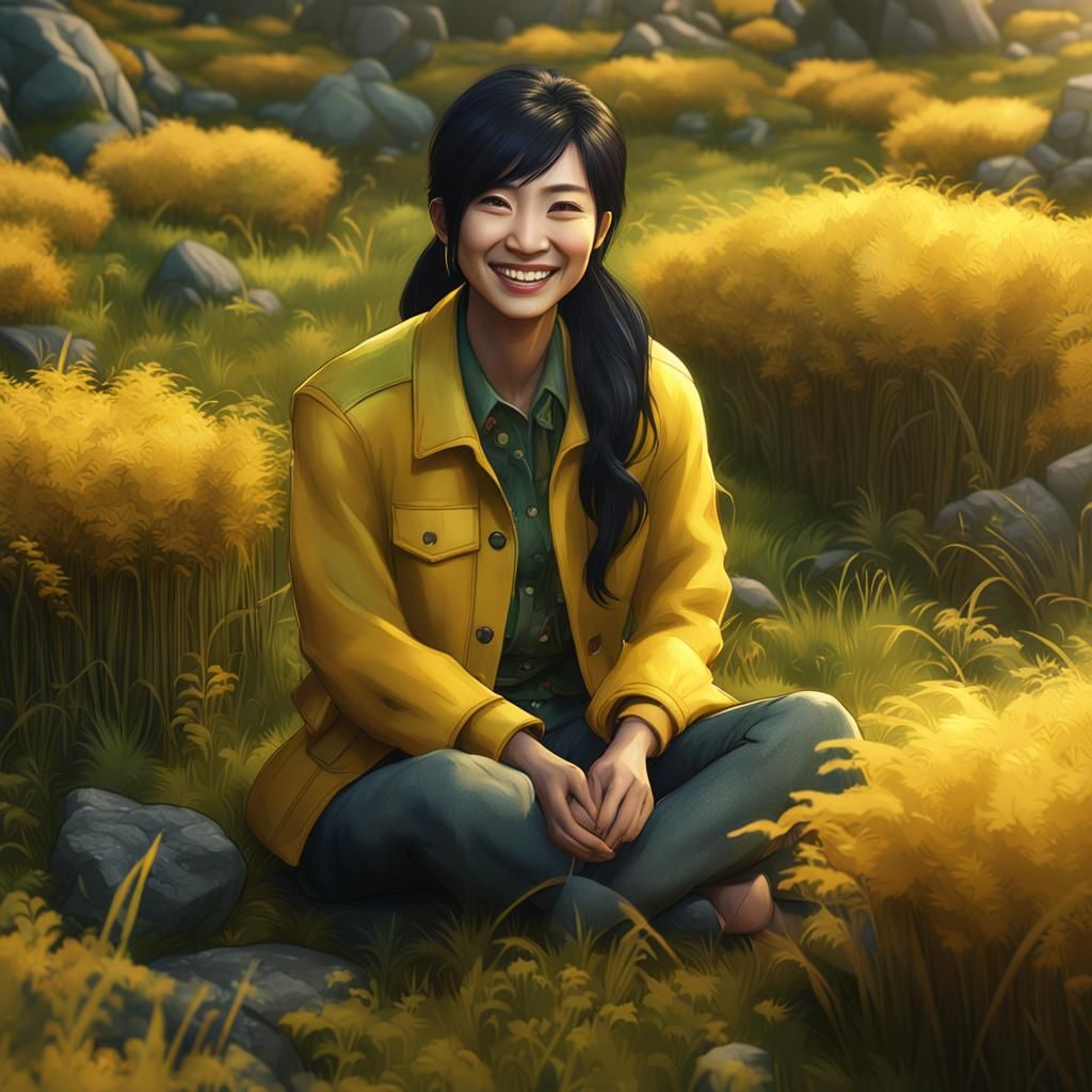 Asian Woman in Tall Grass: Fantasy Concept Art