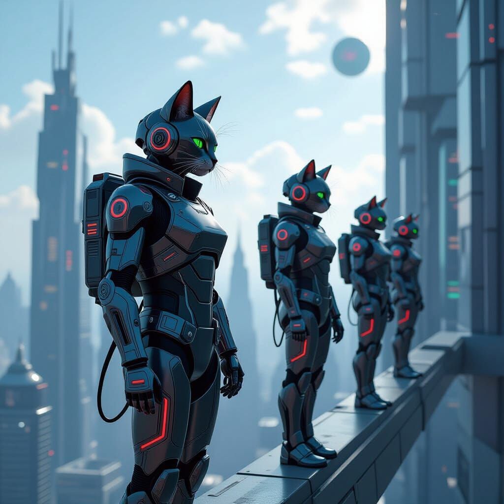 Mecha Cats Prepare to Skydive on Futuristic Planet