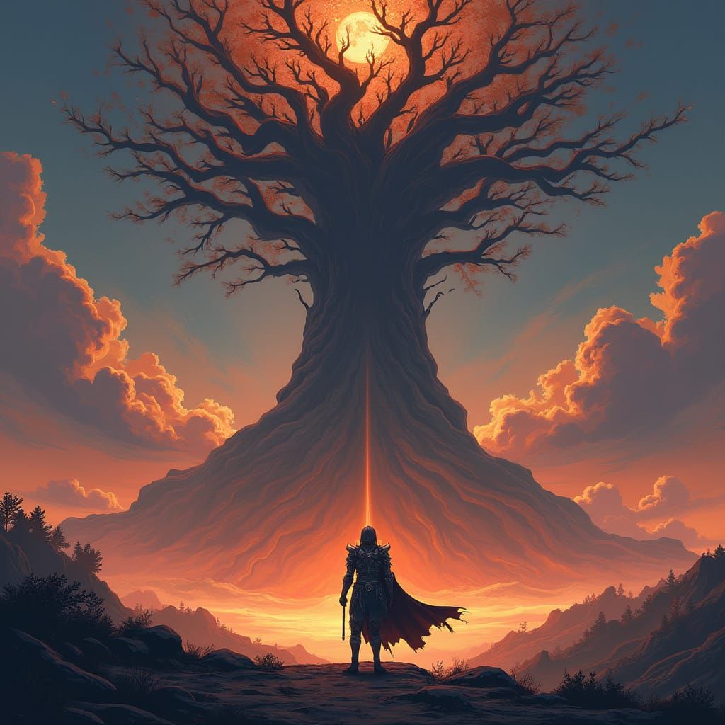 Epic Tarnished Warrior in Elden Ring's Dramatic Landscape