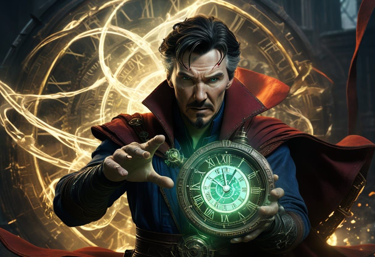 Doctor Strange's Clockpunk Spell in Dark Fantasy Style