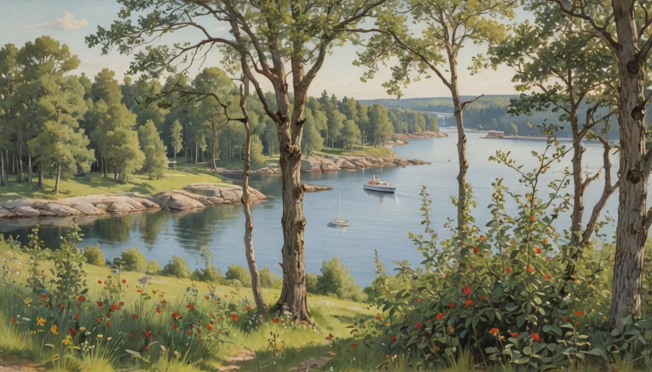 Idyllic Stockholm Bay in Summer Morning Light