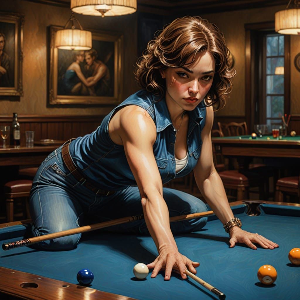 Sultry Poolside Moment in Oil Painting Style