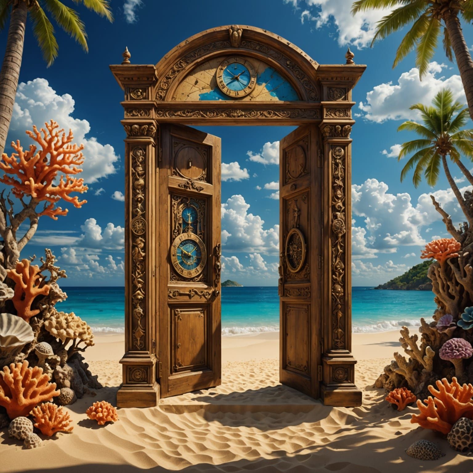 Open Door on Sand-Clock in Surreal Digital Art