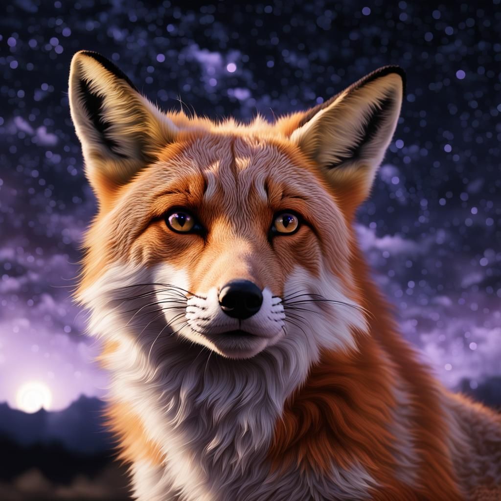 Fox Portrait Under Night Sky in Visionary Style