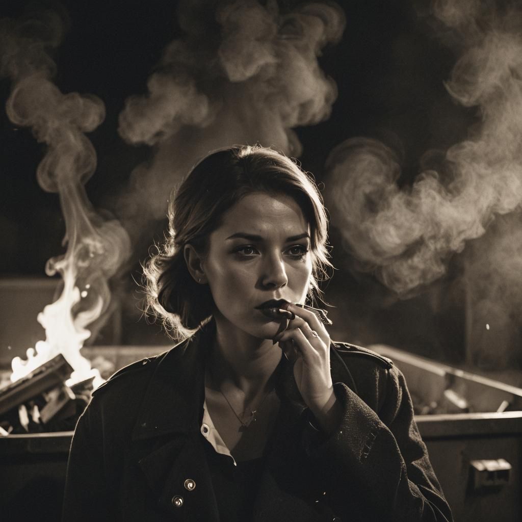 Film Noir: Woman Smoking by Fire
