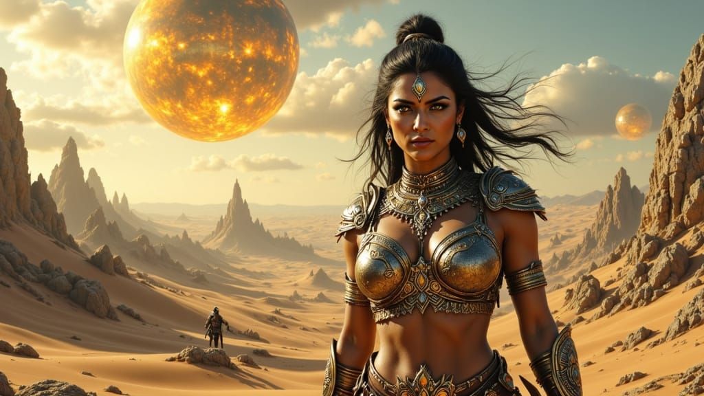 Alien Warrior Woman on Rugged Planet