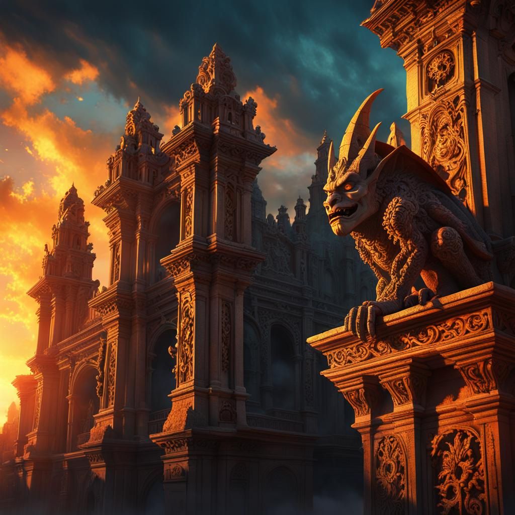 Spanish Gargoyles Against Sunrise: Digital Matte Painting