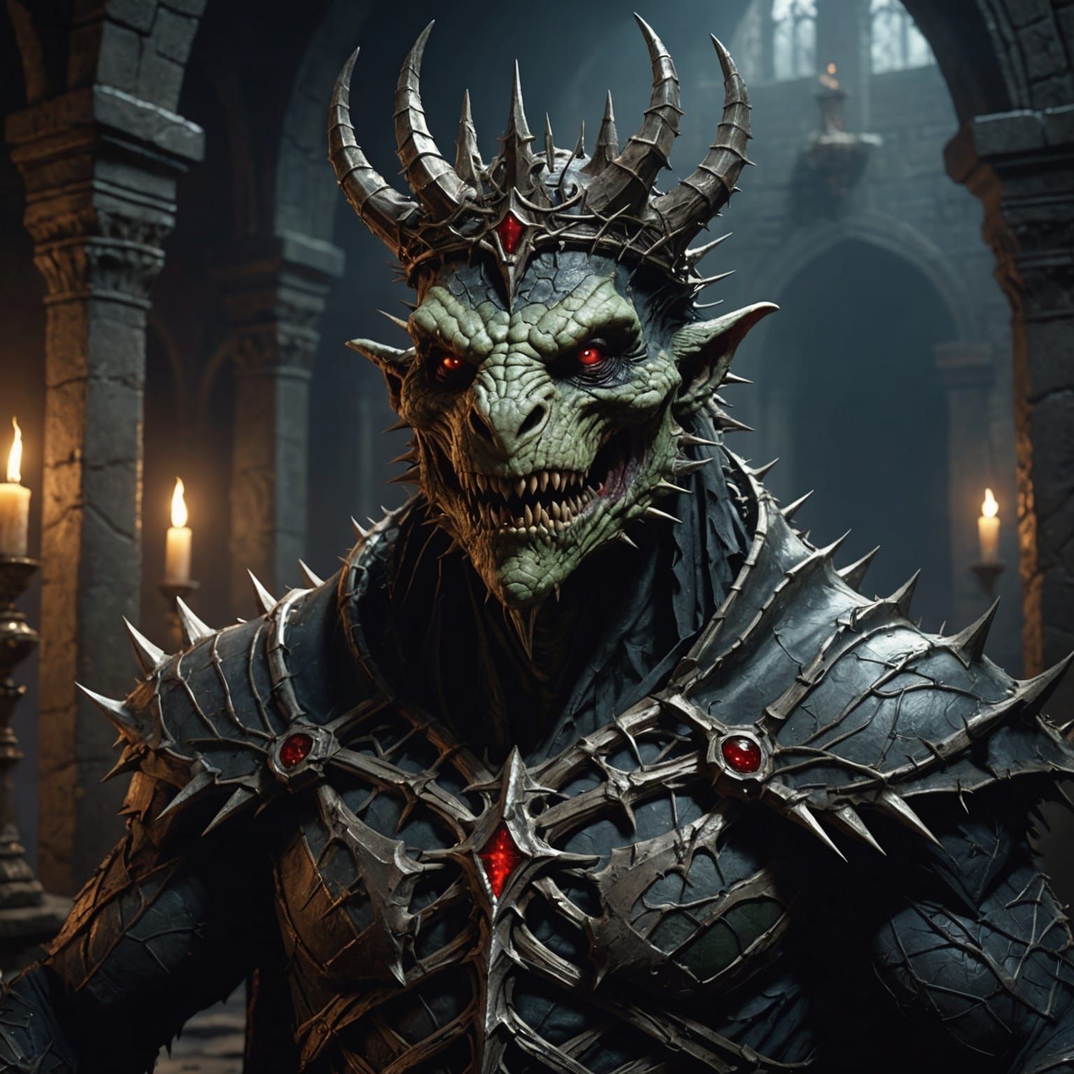 Evil Lizard King Vampire in Dark Crypt