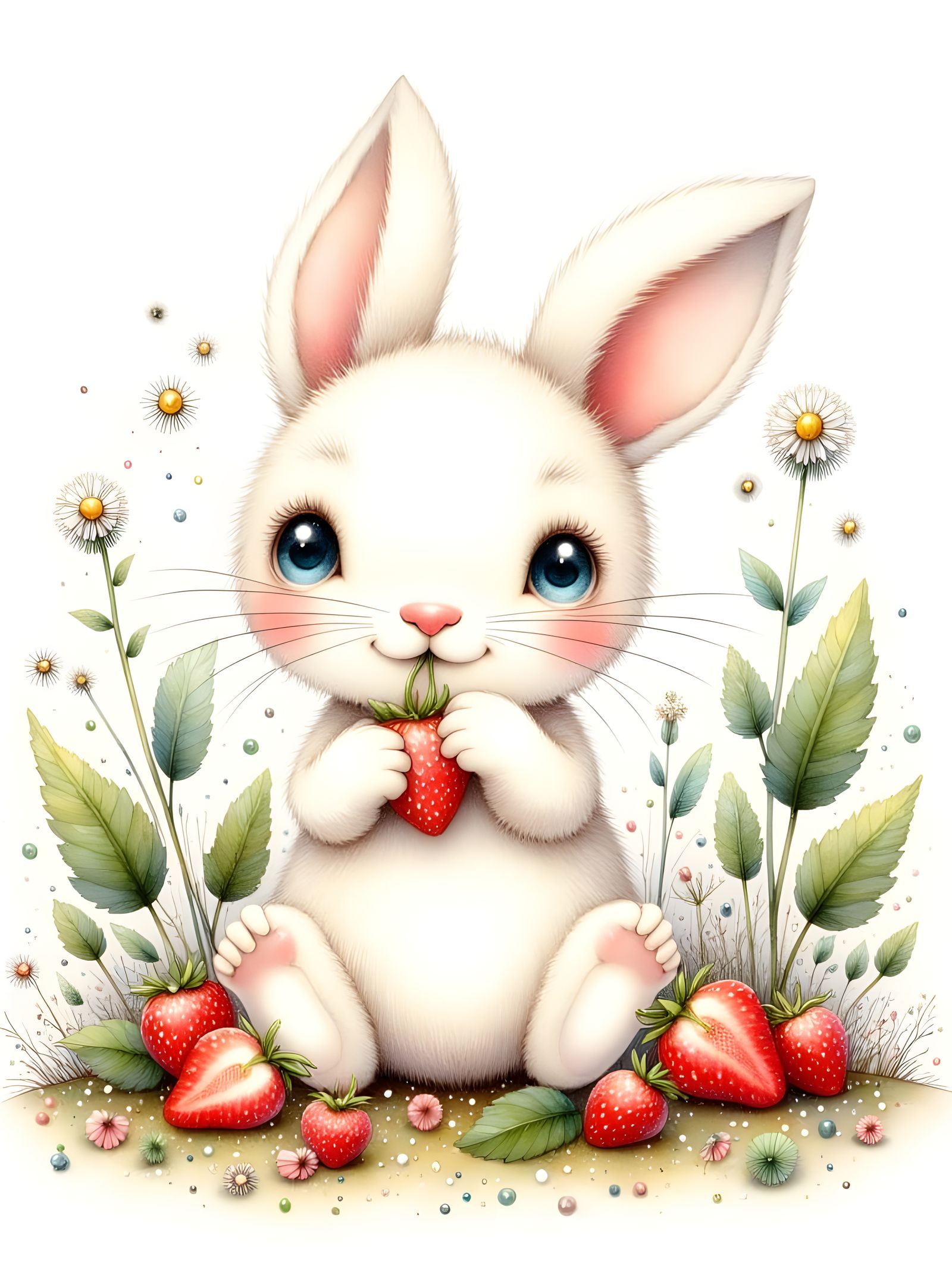 Whimsical cute white rabbit baby