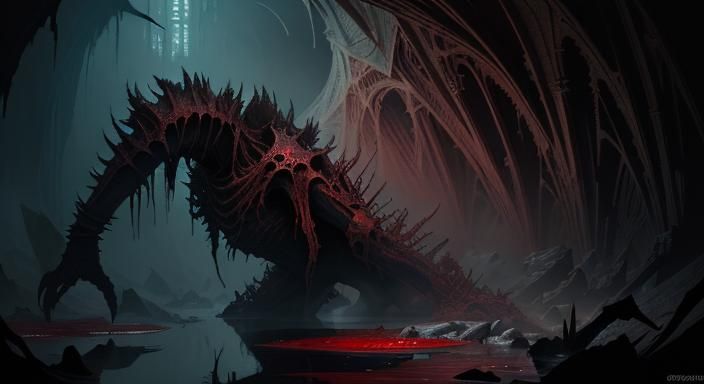 bottomless pit, horror Gustave Doré Greg Rutkowski a masterp...