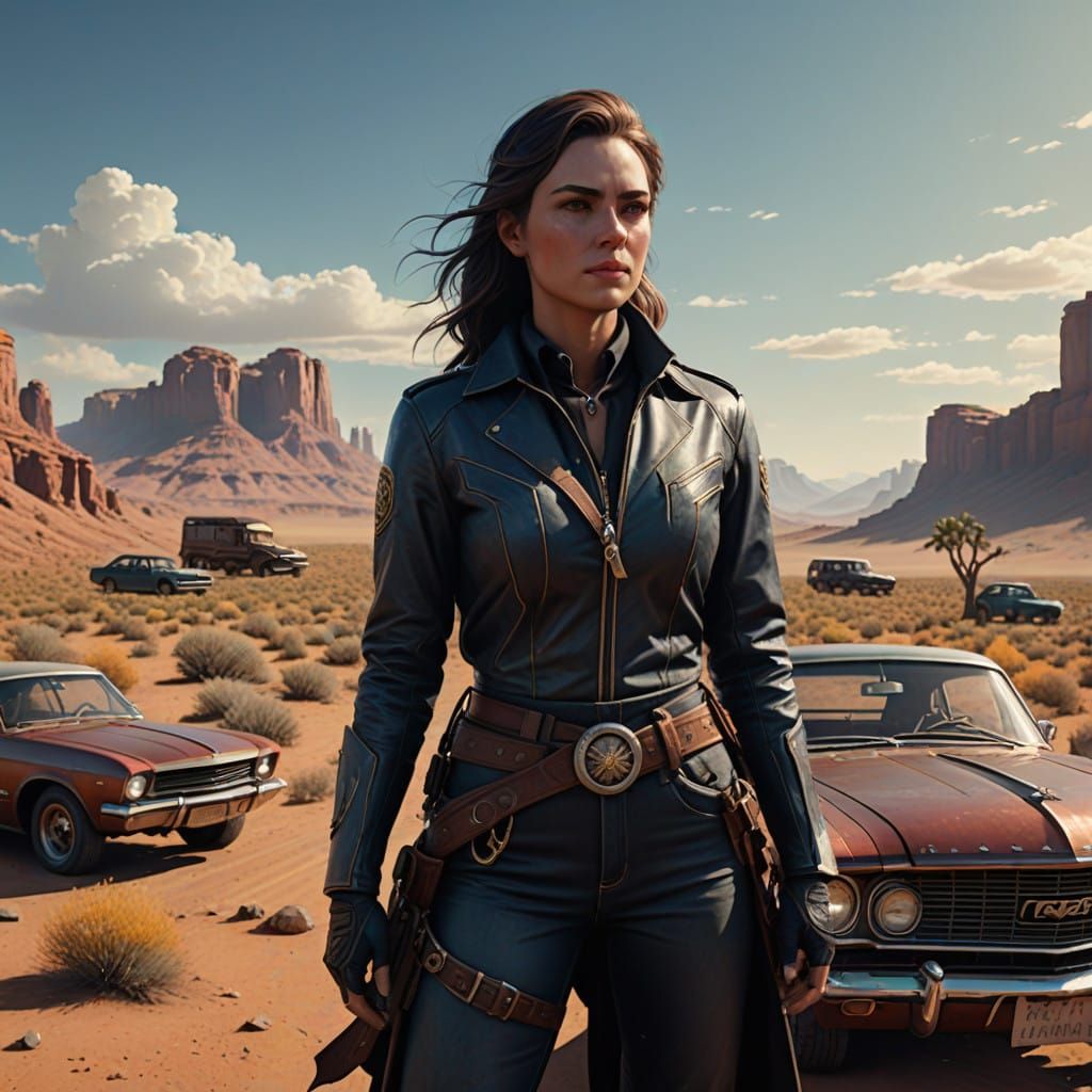 Rugged Cowgirl Rides into a Desert Car Show in Fantasy Conce...