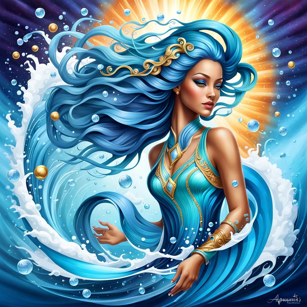 Aquarius Zodiac Woman: Graceful Airbrush Art