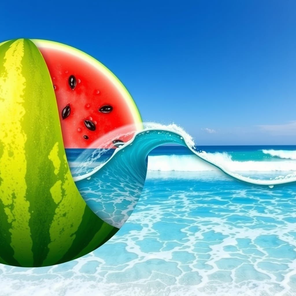 Watermelon Ocean Double Exposure Summer Artwork