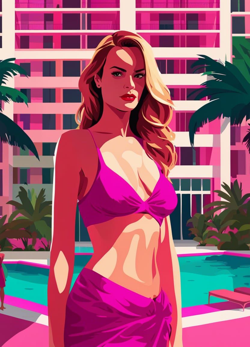 Femme Fatale Portrait in GTA Illustration Style
