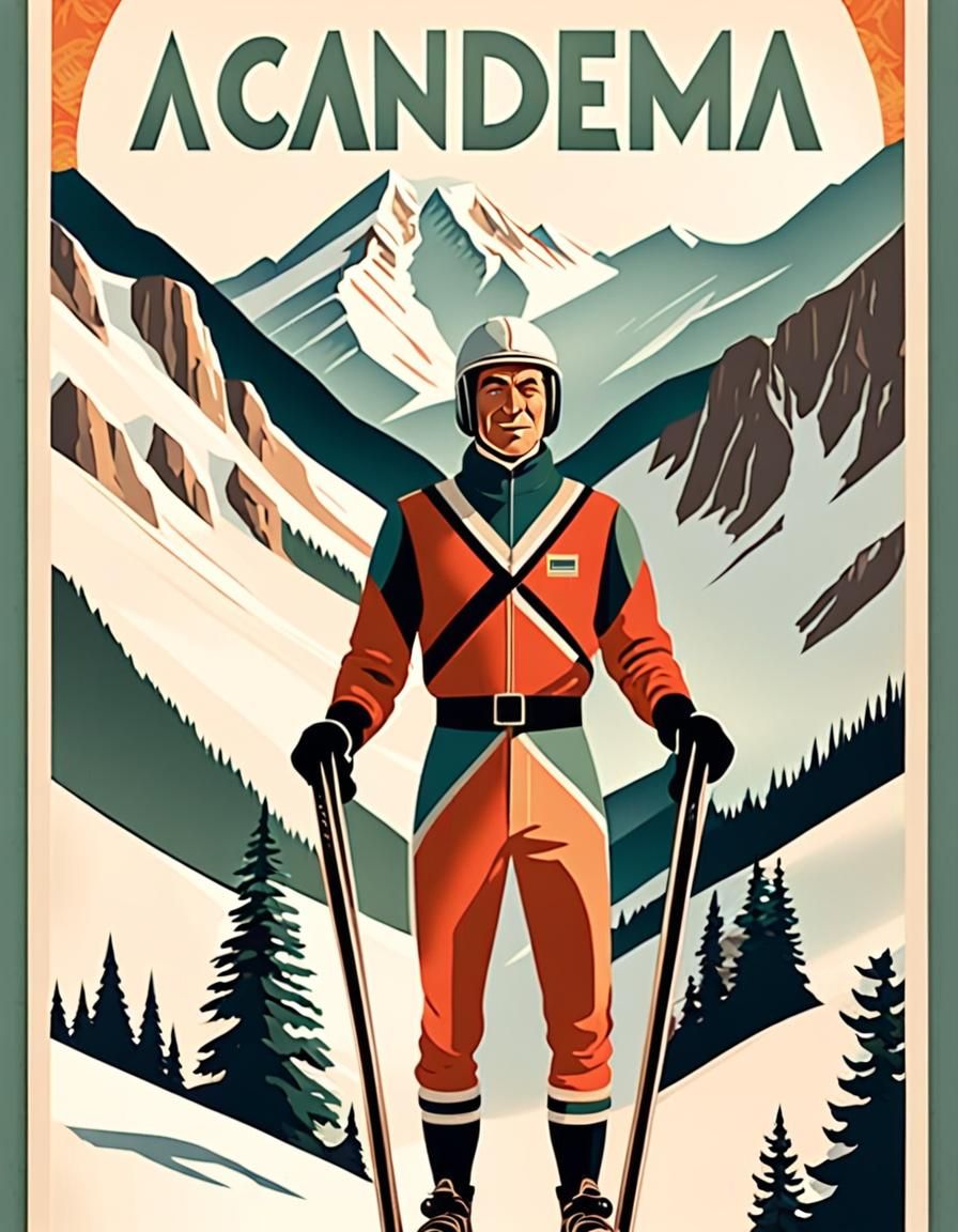 Vintage Ski Poster in Art Deco Style