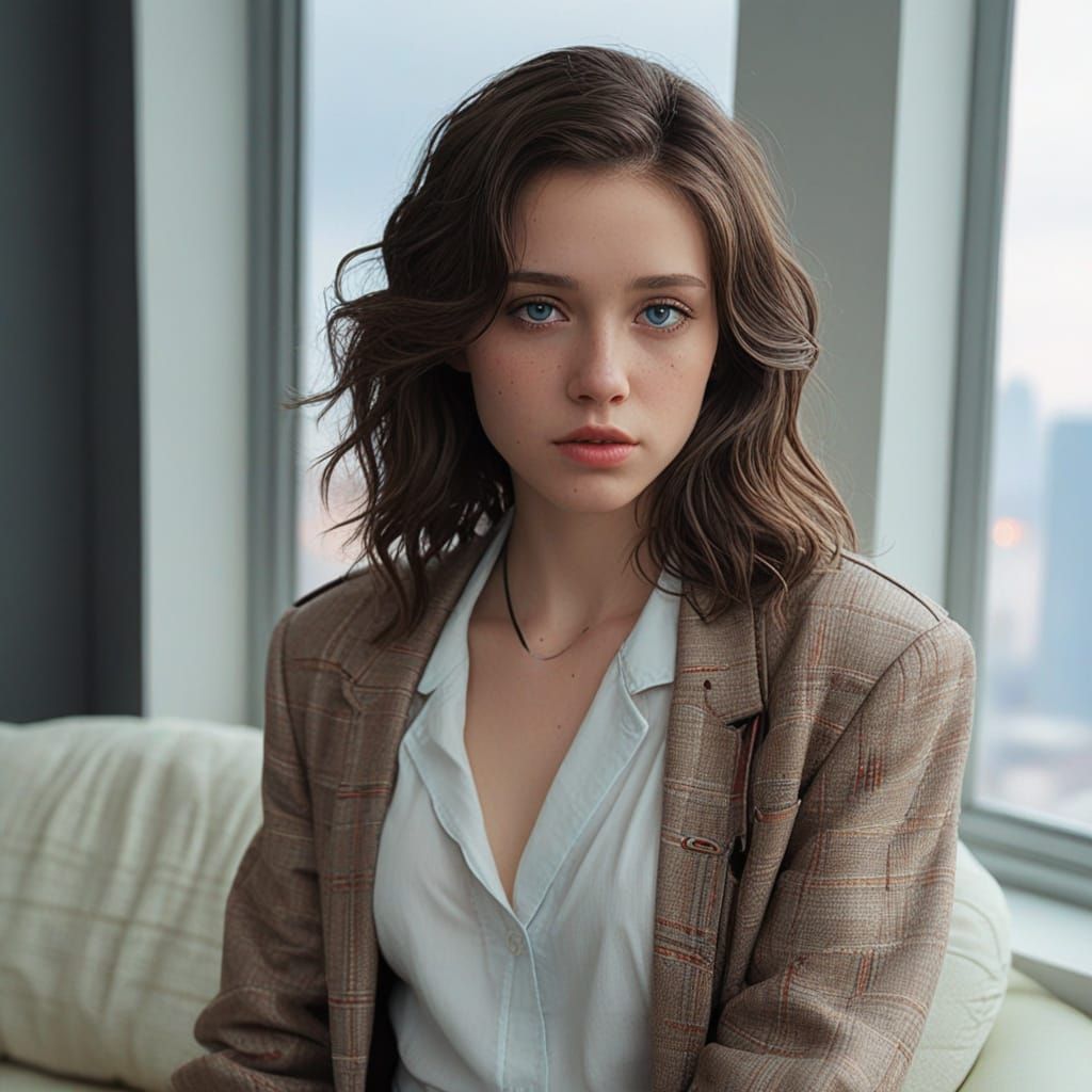 Futuristic Female Robot Amidst Cyberpunk Metropolis