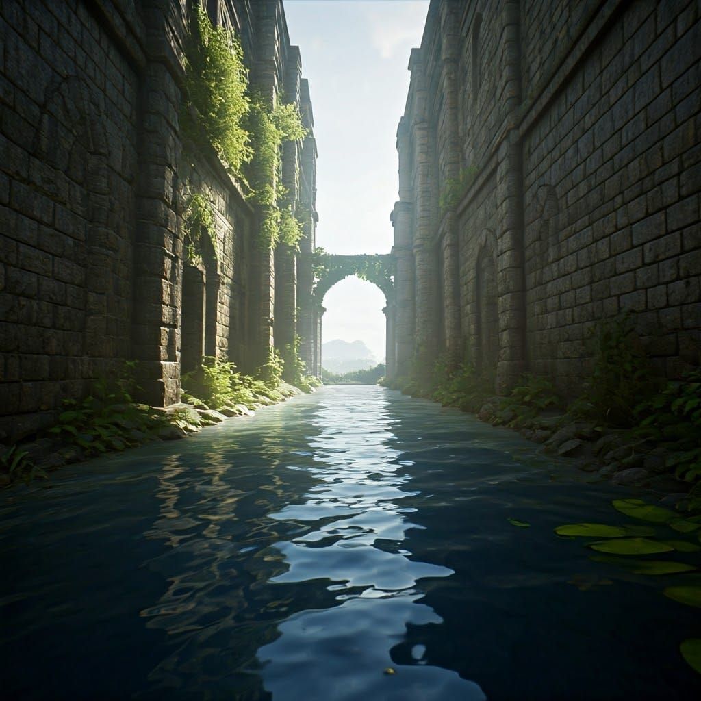 Mystical Night Scene with Woman, Boat and Flowers