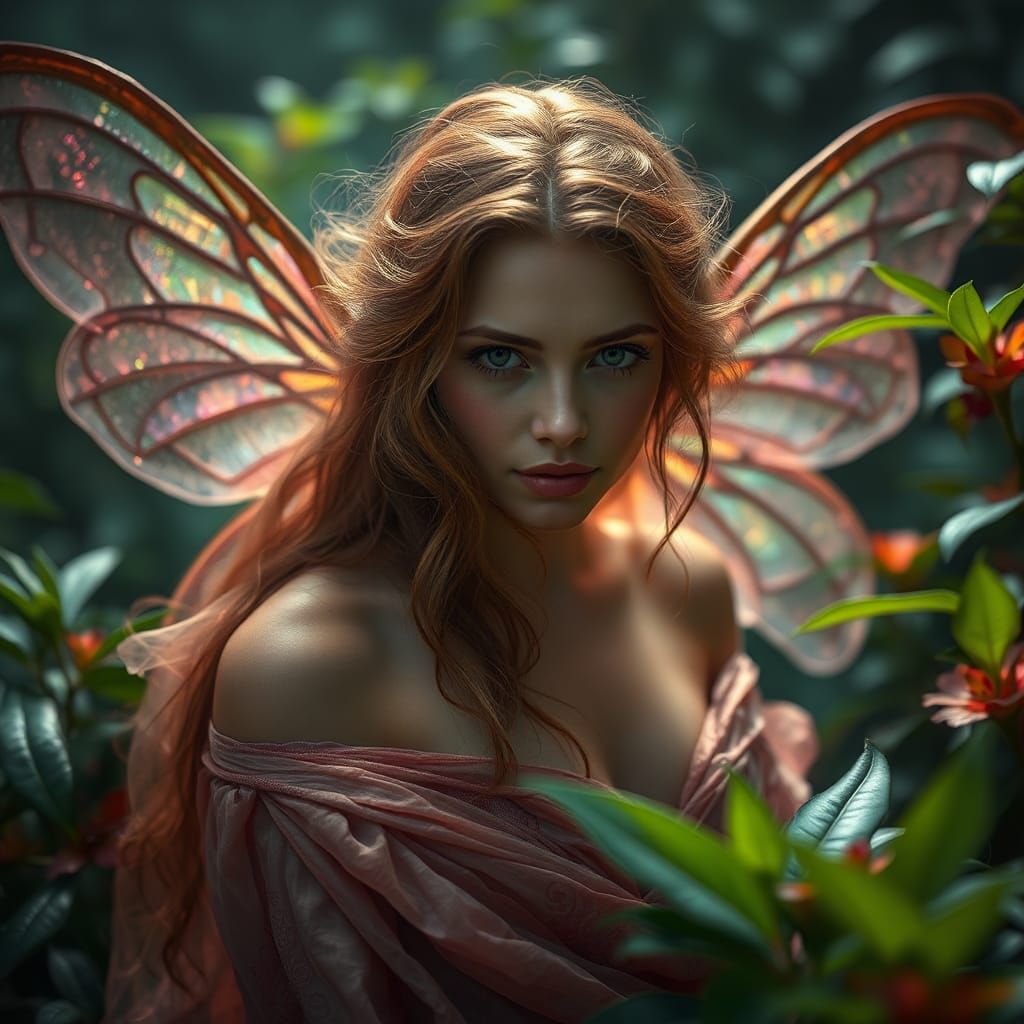 Mystical Nymph in Lush Forest: Hyperrealistic HDR