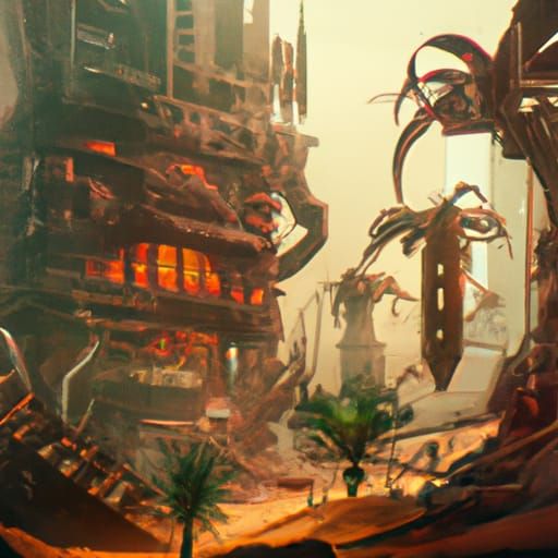 Cyberpunk Desert Amazon: Detailed Matte Painting