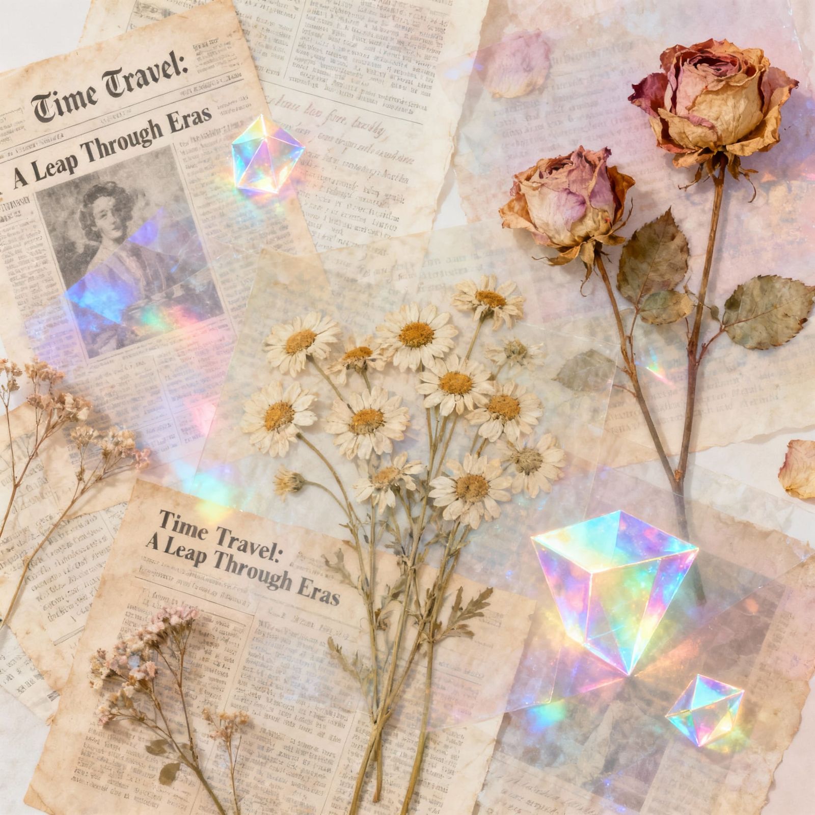 Dreamy Time Travel Collage with Vintage & Holographic Elemen...