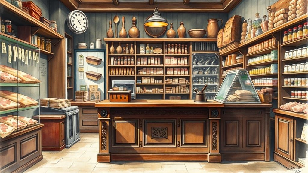 Isometric Watercolor Butcher Shop Interior