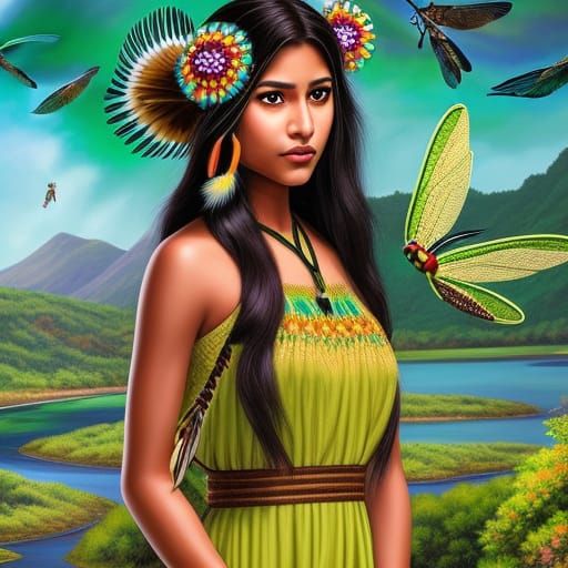 Native American Teen with Dragonfly Wings