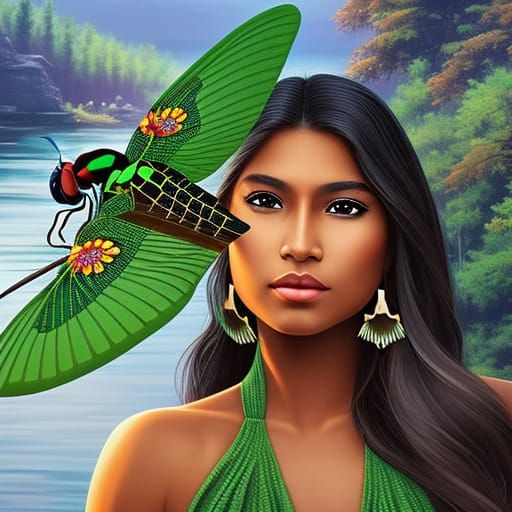 Native American Teen with Dragonfly Wings