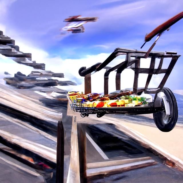 Surreal Shopping Cart Racetrack: Hyperrealistic Foodscape