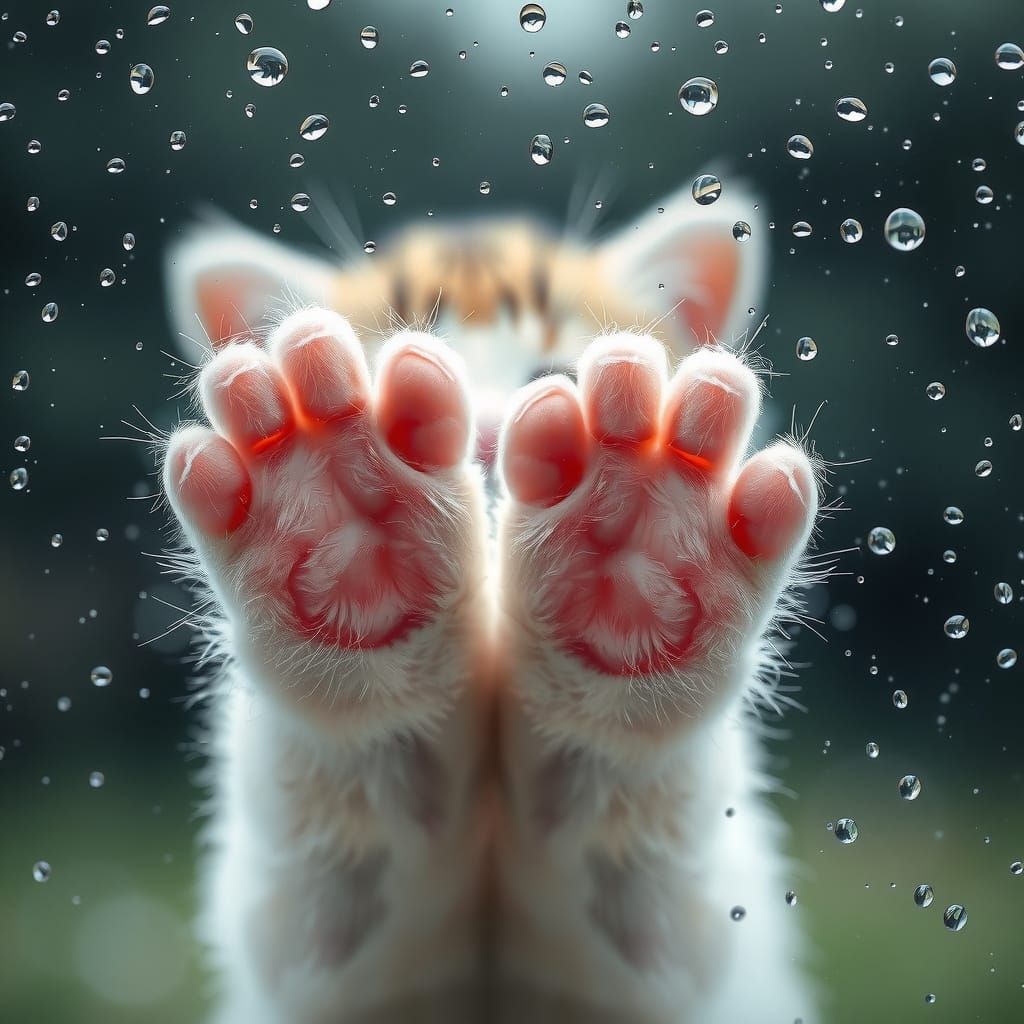 Cute Kitten's Rainy Day Paw Print