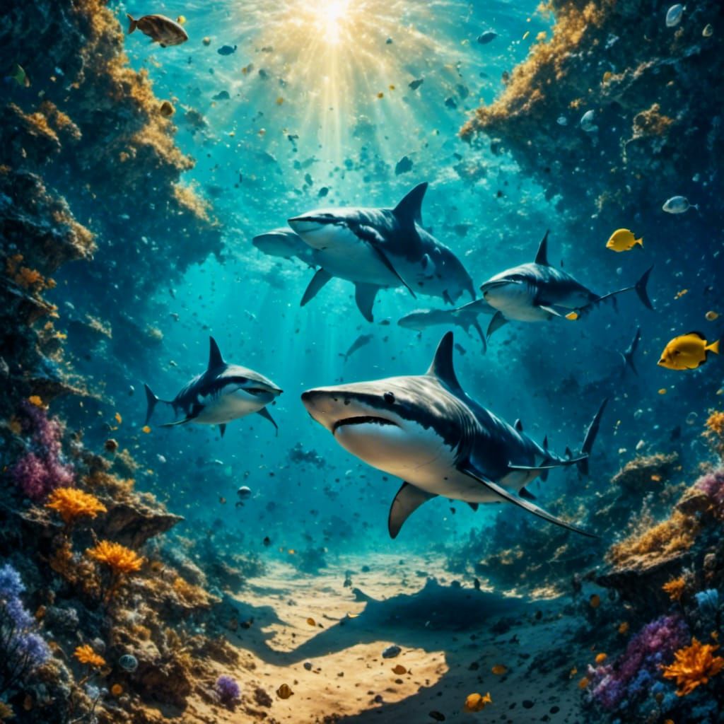 Shark and Manta Ray Fantasy Illustration