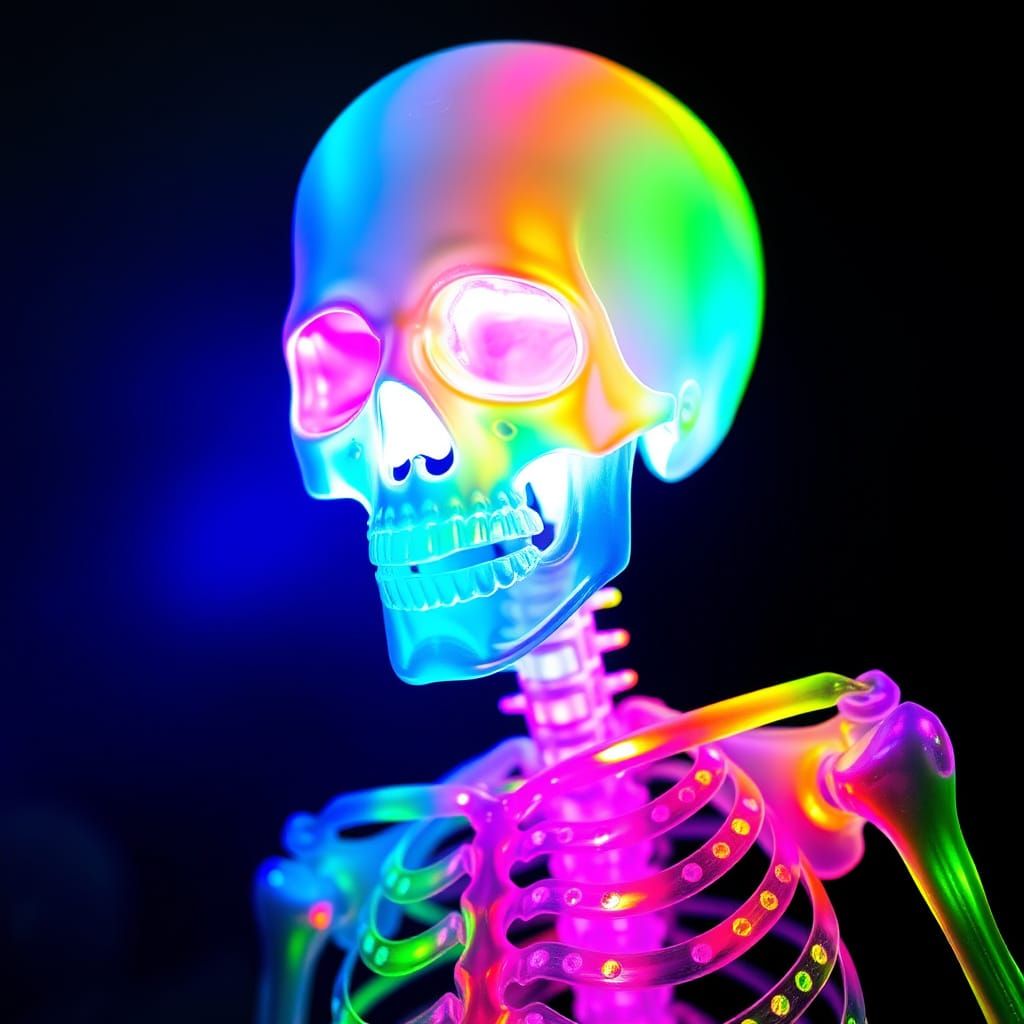 Rainbow Glass Skeleton Glowing in the Dark