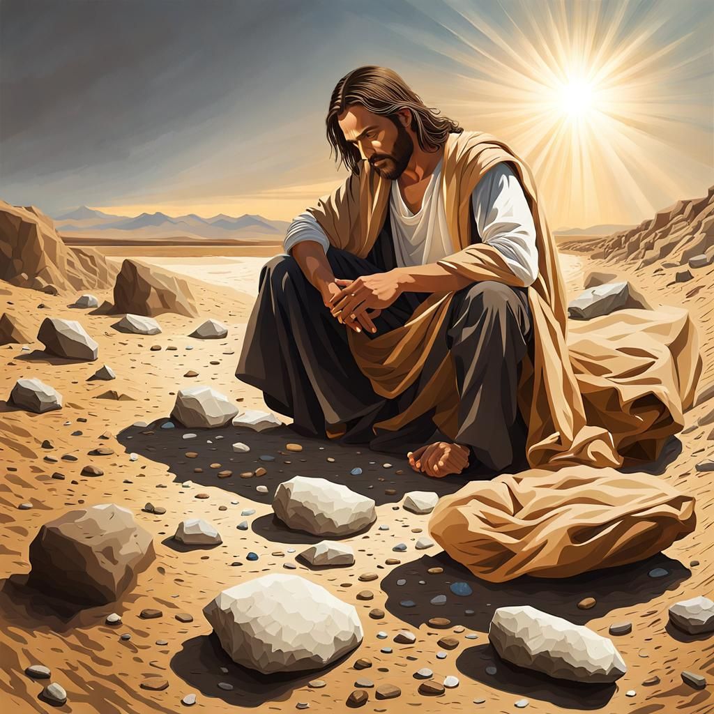 Jesus in Barren Desert Landscape: Hyperrealistic Art