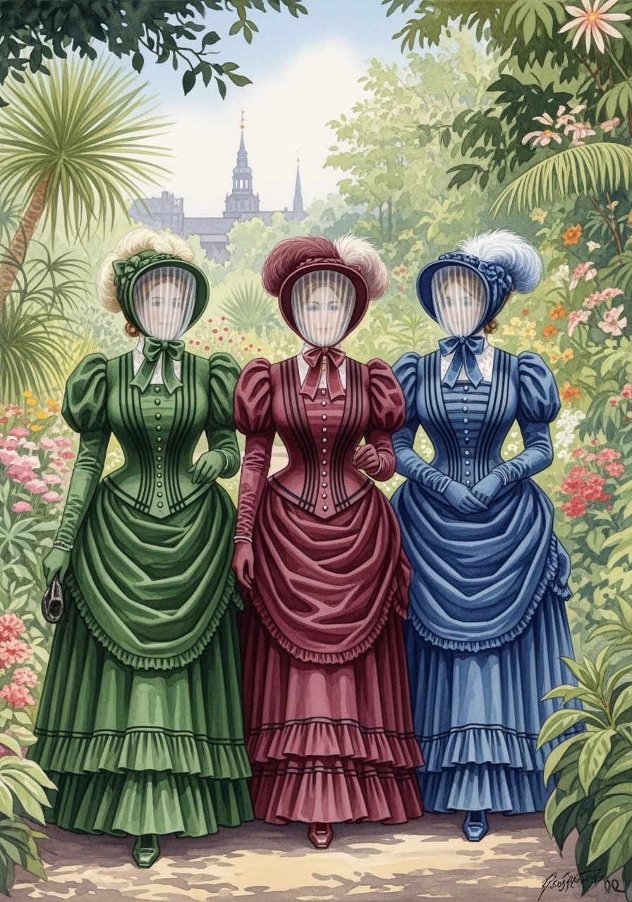 Victorian Women in Botanic Garden Watercolor Painting