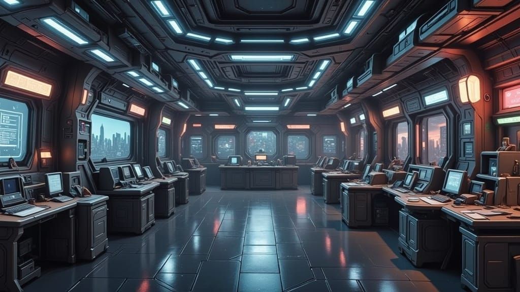 Dystopian Urban Landscape in Cyberpunk Style