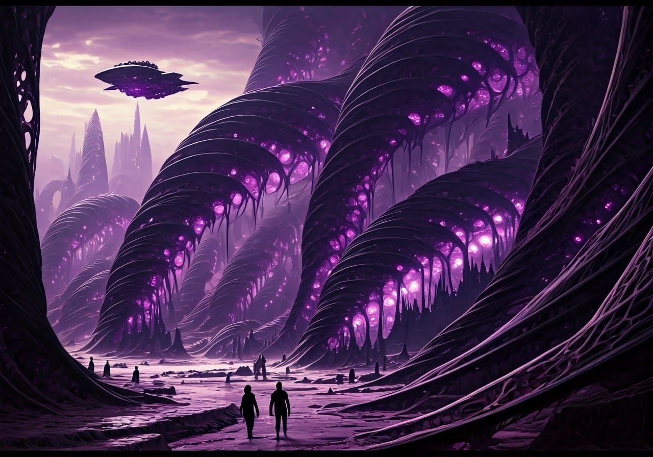 Surreal Cityscape of Assimilated Humanity in a Futuristic Hi...