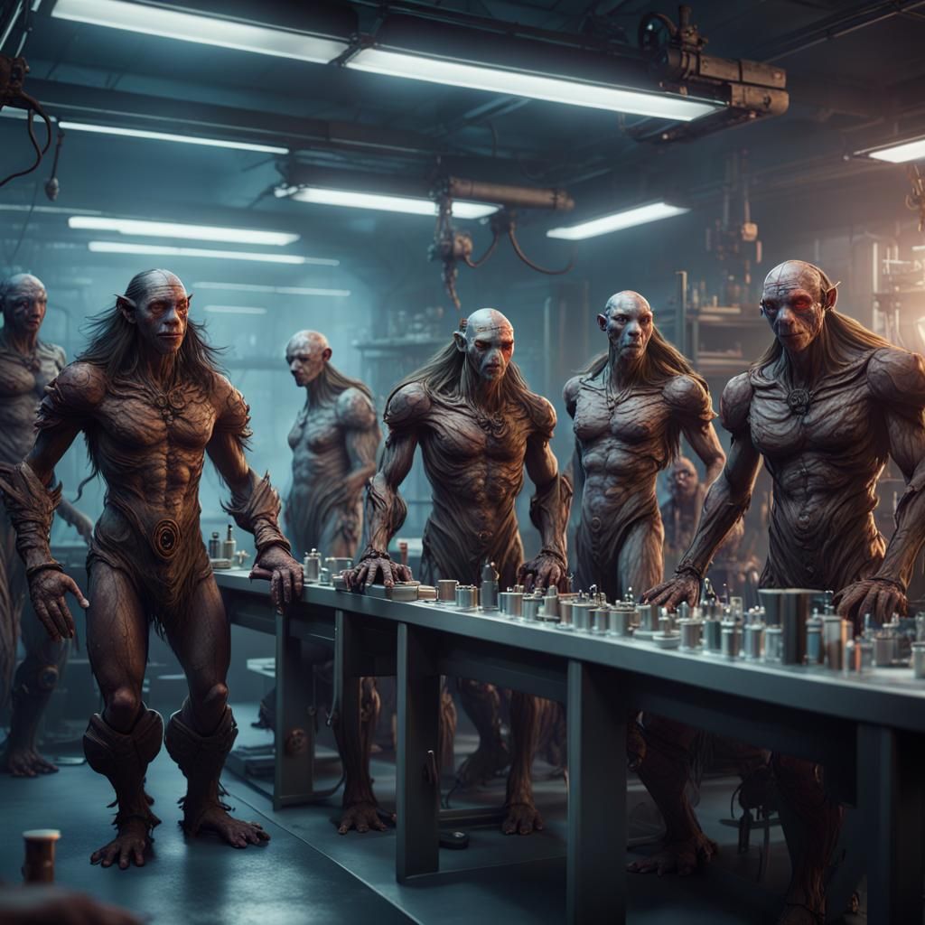 Fantasy Races in a Science Lab: Detailed Matte Painting