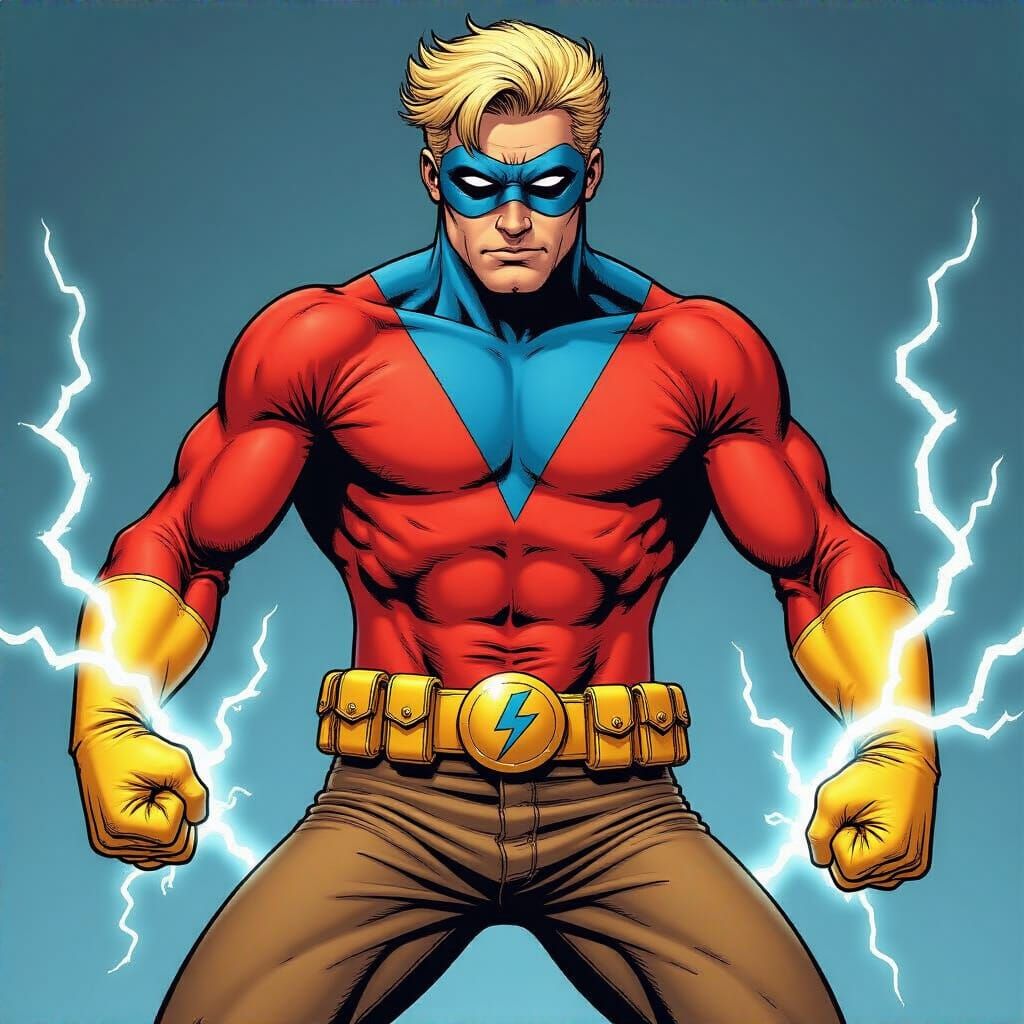 Blond Superhero with Electricity, Comic Book Art