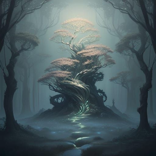 Futuristic Family Tree in Ethereal, Dreamlike Scene