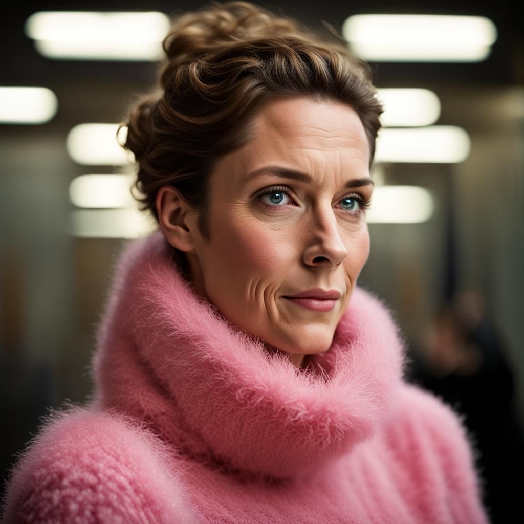 Woman in Fuzzy Pink Sweater, Professional Portrait