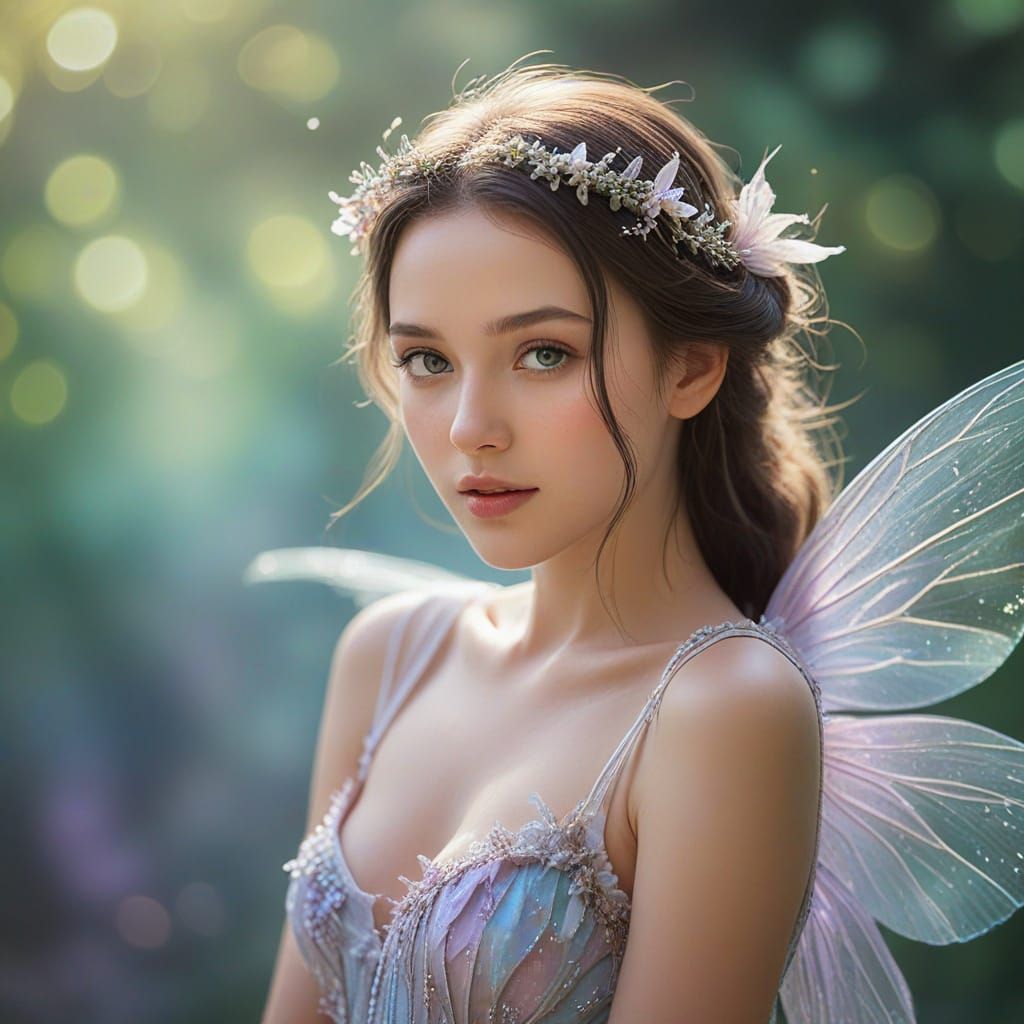 Ethereal Fairy with Translucent Wings in Pastel Colors