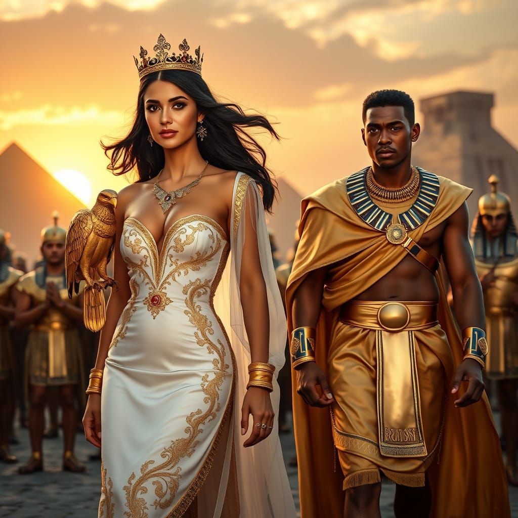 Regal Egyptian Couple in Grand Procession