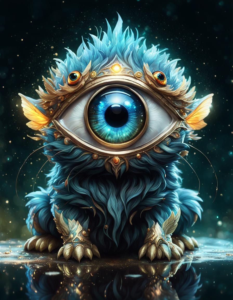 Adorable Chibi Cyclops Gazing at Water Reflection