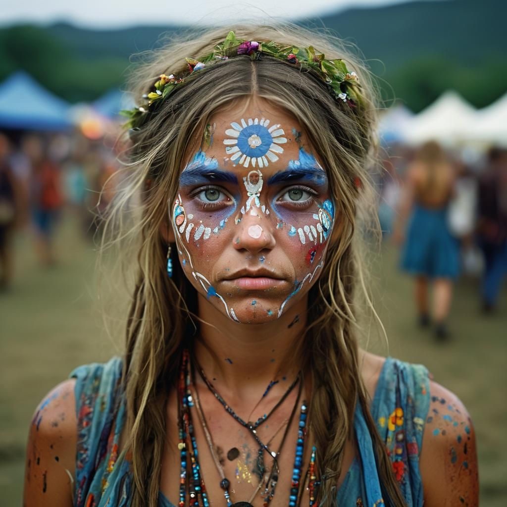 Exhausted Girl at Hippie Festival, Professional Portrait