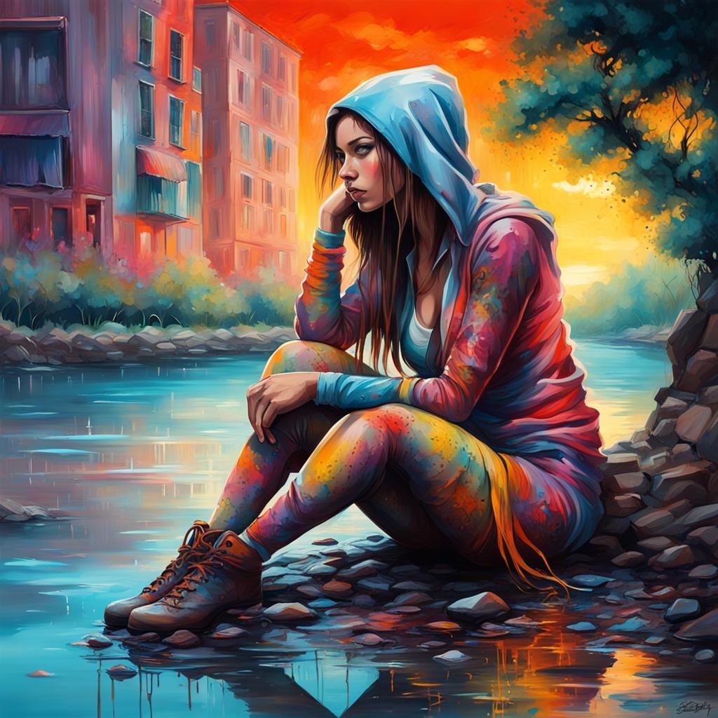 Scorpio Woman at Sunrise in Graffiti Art Style