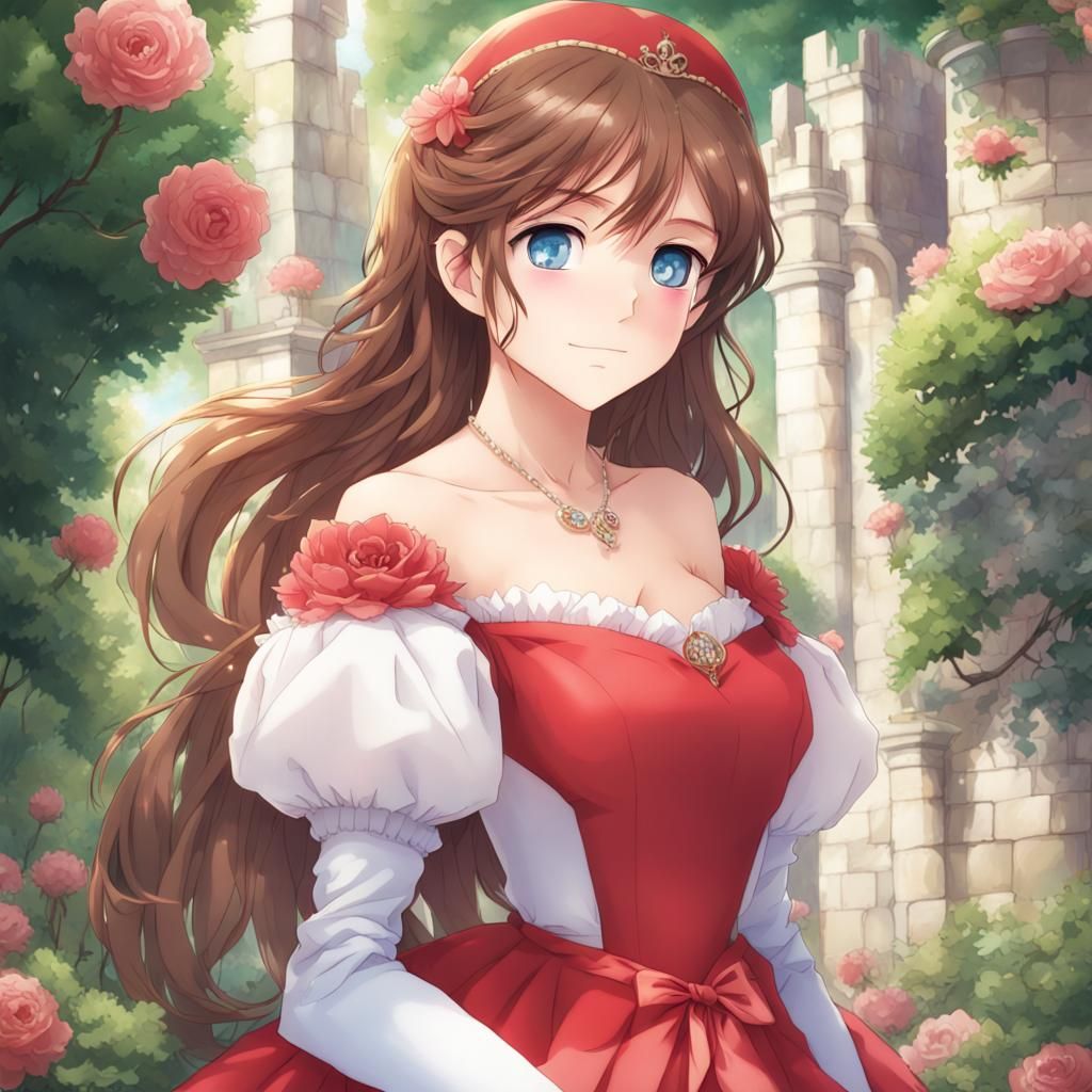 Beautiful Anime Princess in Castle Garden