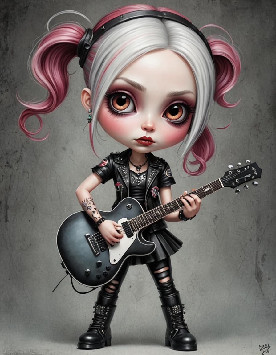 Dynamic Cartoon Guitarist in Ceccoli-Inspired Digital Art