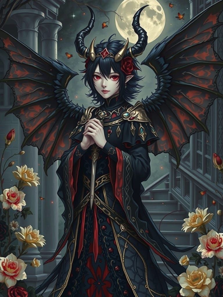 Winged Gothic Demon Lord in Manga Art Style