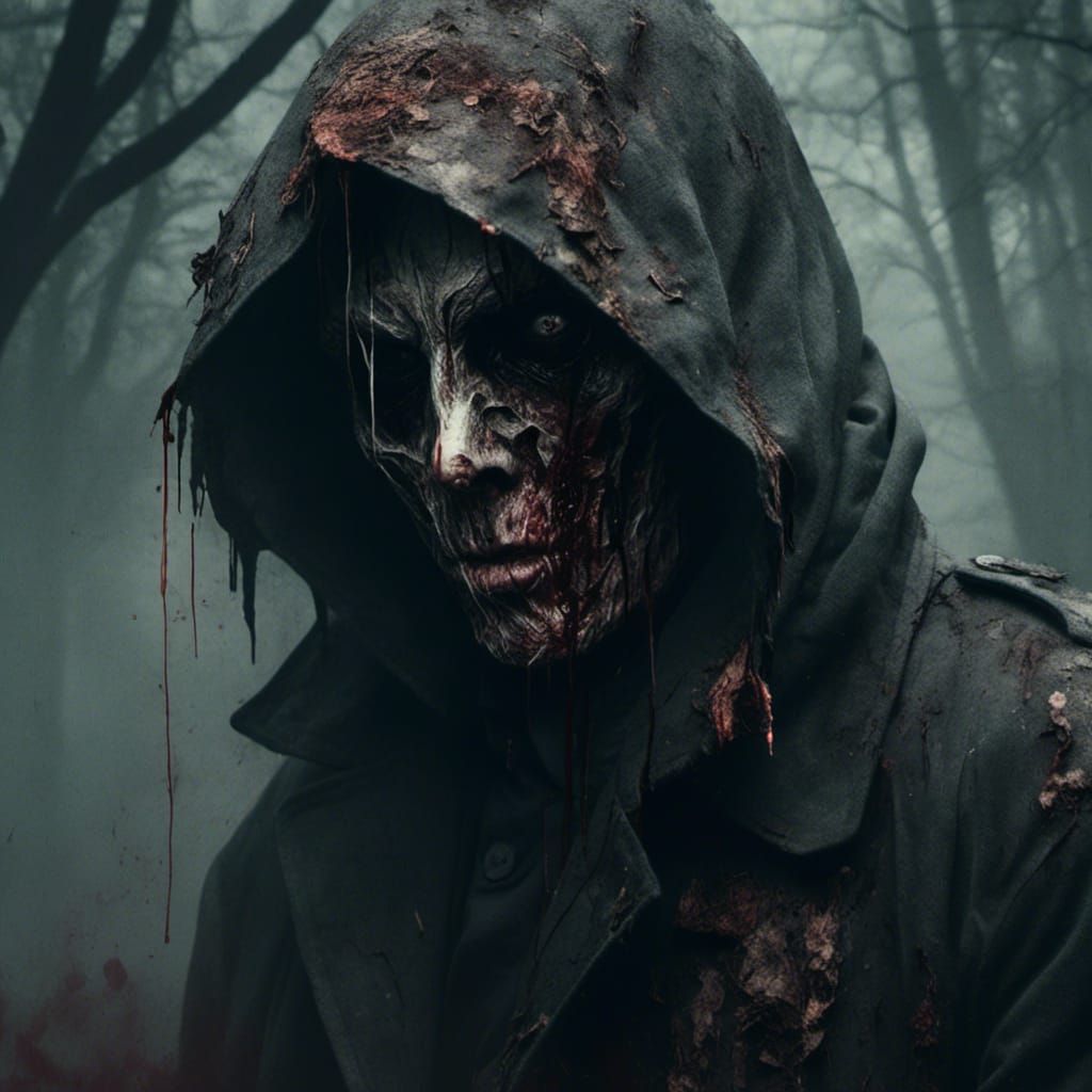 Macabre Zombie in Dark Forest, Detailed Digital Art
