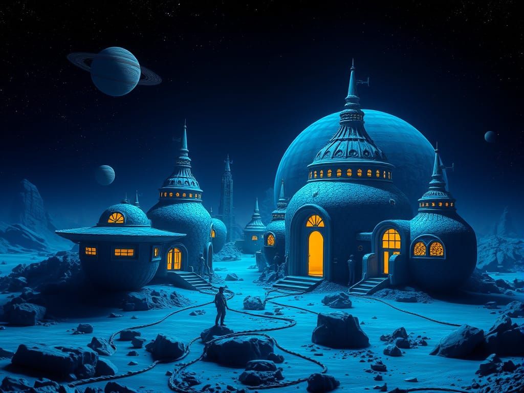 Alien Civilization on Neptune in Sci-Fi Style